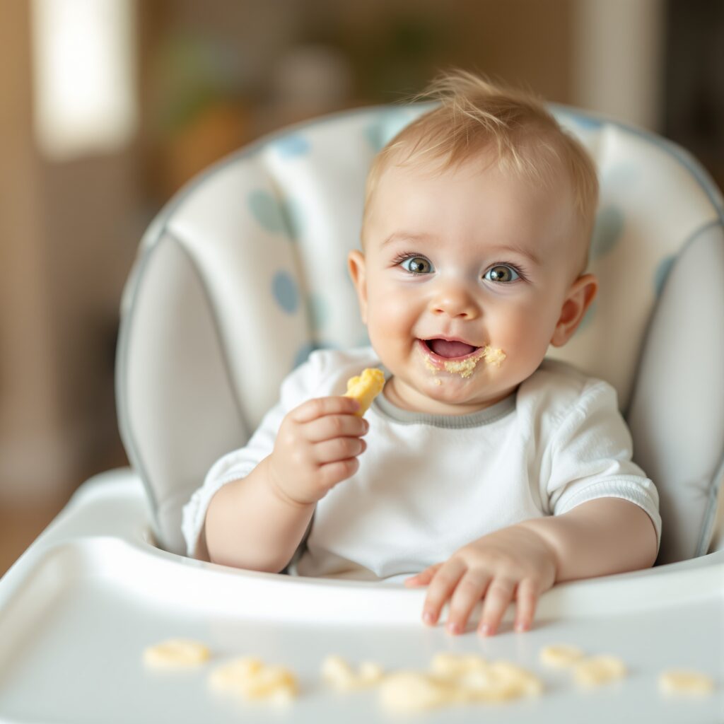 美味しそうに離乳食を食べる赤ちゃん
AIで生成