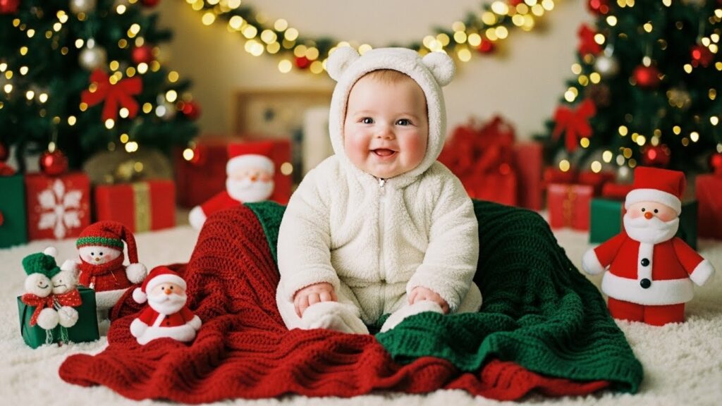 クリスマスの飾りつけがされた部屋と赤ちゃん
AIで生成